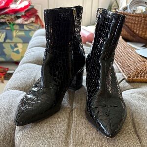 Dolce Vita Glossy Black Croc Ankle Boots